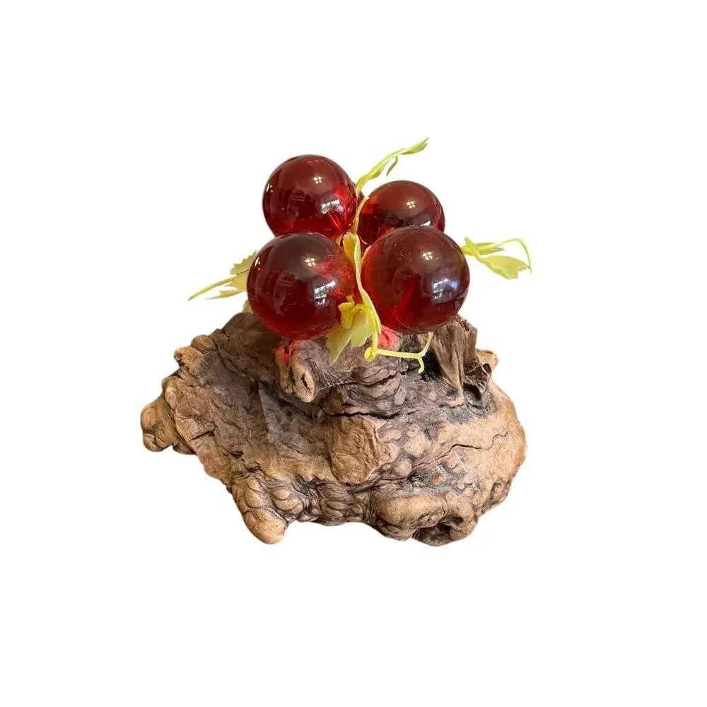 VTG 1960’s MCM Lucite Red Grape Cluster On Driftwood Base 9x6x7 in Mid-Century